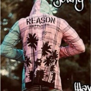 Reason Pink Plaid Palm-Print Hoodie with Black Graphics